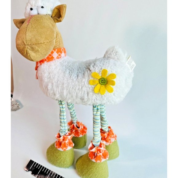 Long Legs Standing Sheep Plush Fluffy white coat flower Joelson Industries 2016 - Picture 4 of 12